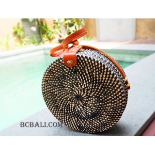 sling bags circle rattan synthetic black color